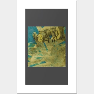 Golden-blue abstract landscape Posters and Art